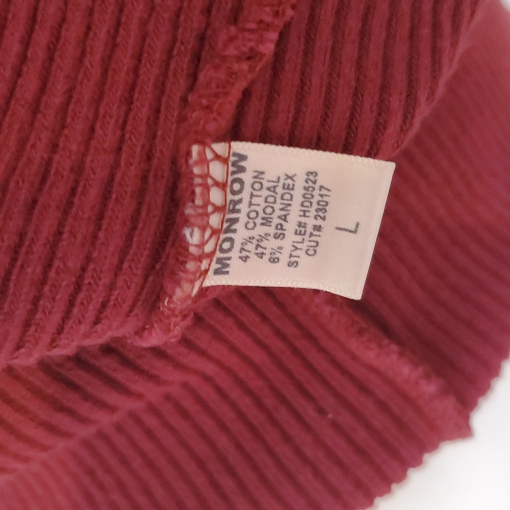 Monrow womens Burgundy Ribbed knit Long Sleeve Dress With Cut Out Sides Size L - Picture 8 of 10